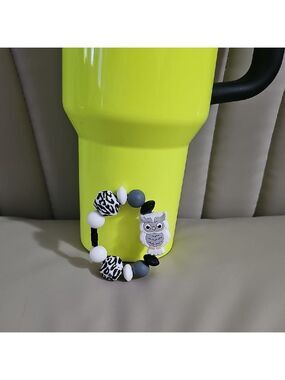 Grey Owl Tumbler Charm With Silicone Marbled Beads